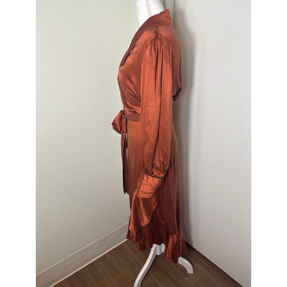 Zimmerman Rust Silk Wrap Midi Dress Sz 2 - Picture 2 of 4